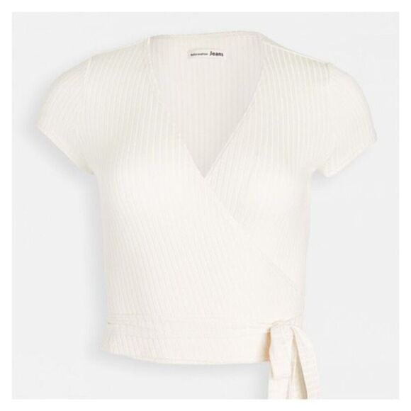 Reformation Flora Ribbed Wrap Top Ivory Size XS Knit Balletcore Cropped - Picture 2 of 8